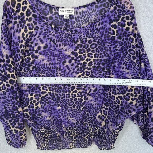 Kate & Mallory Designs Top Womens Size Small Purple Leopard Animal Print Sheer - Picture 5 of 12
